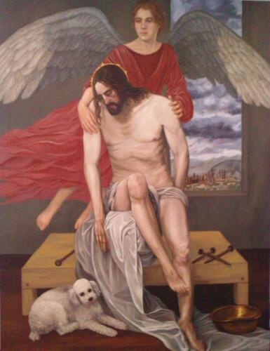 Cristo muerto sostenido por un ángel y Franco